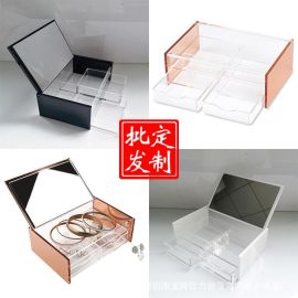 厂家定制首饰收纳盒 亚克力化妆收纳盒带镜子透明化妆盒饰品盒子 ,深圳市龙岗区力驰亚克力展示制品厂